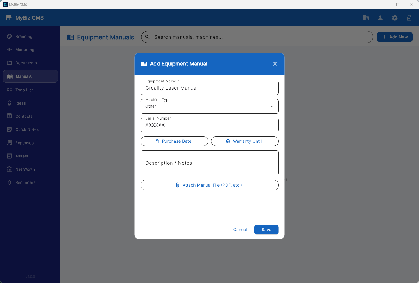 SmallBizzCMS — Equipment Manuals